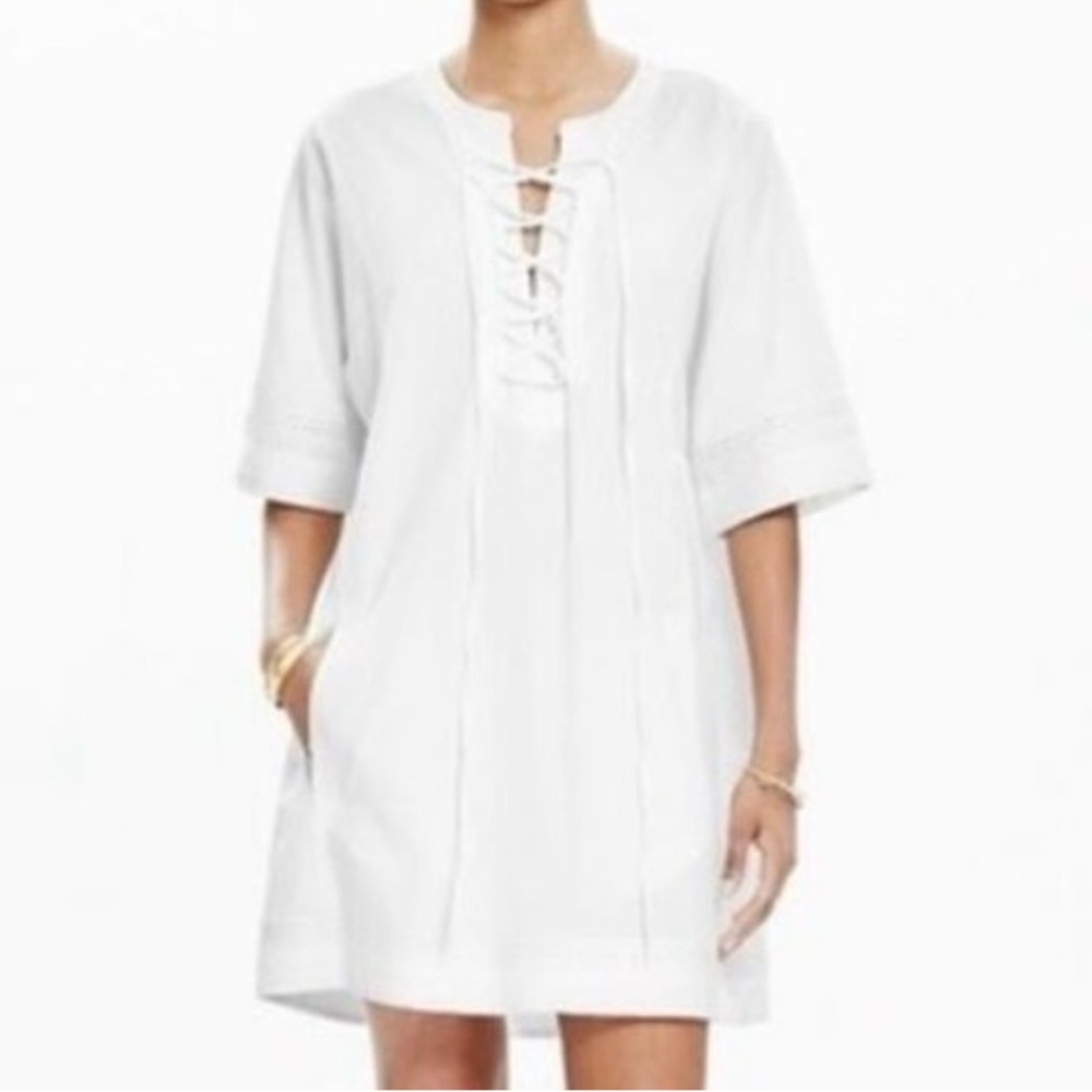 Madewell x Daryl K pullover shirtdress cutwork trim tassel tie neck pockets